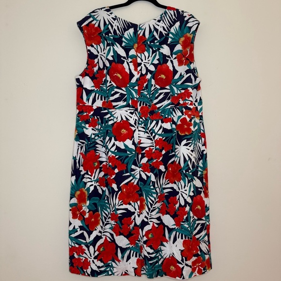 JESSICA LONDON Linen Blend Tropical Beach Red Floral Structured Shift Midi Dress - Picture 5 of 8